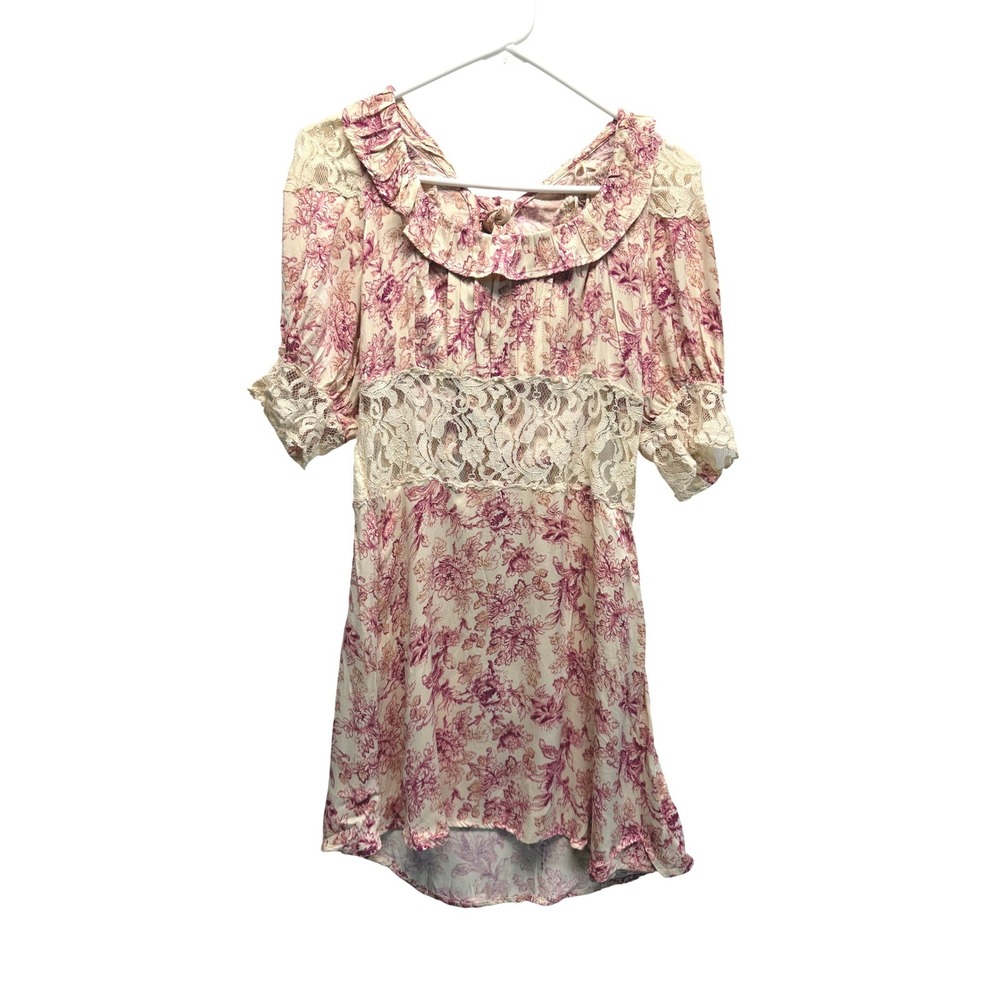 Free People Lucie Mini Dress Pink White Floral Lace Fairy‎ Etherial Coquette